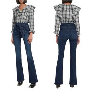 Veronica Beard Giselle Flare Extra High Rise Bright Blue Wash Belted Jeans  25/0